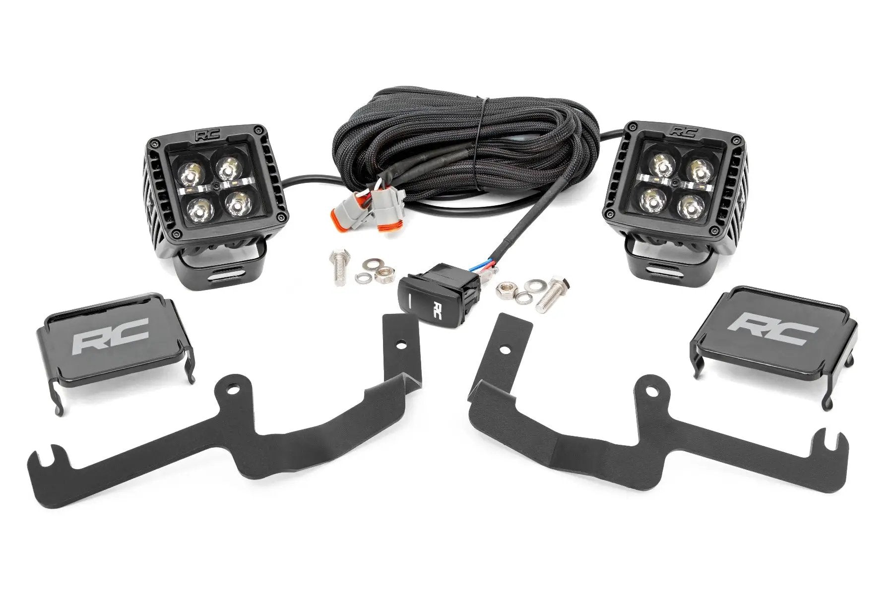 Rough Country LED Light Kit | Ditch Mount | 2" Black Pair | White DRL | Chevy Silverado 1500 (19-26) by Rough Country