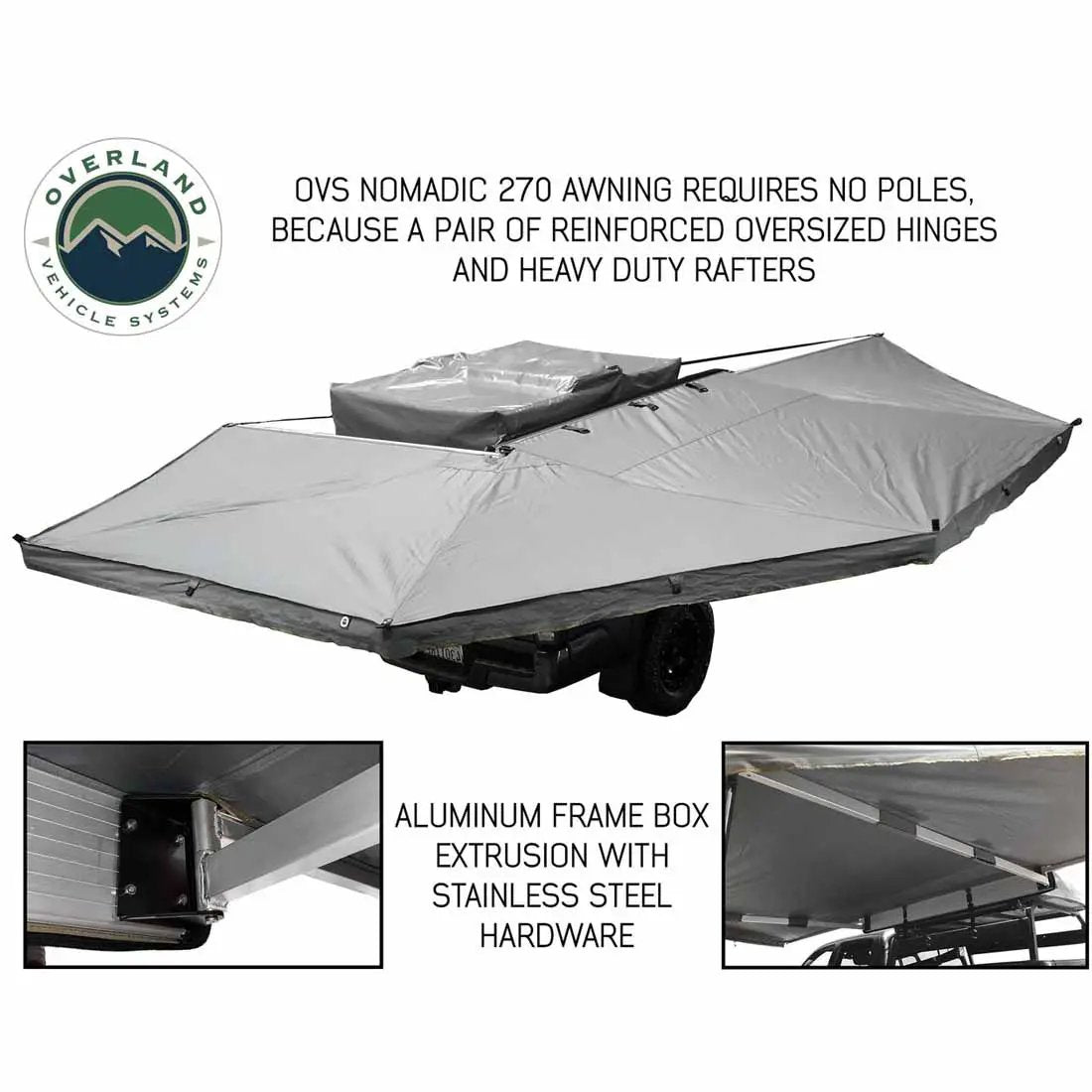 OVS HD Nomadic 270 - Awning, Passenger Side, Grey Body, Green Trim & Black Travel Cover by OVS