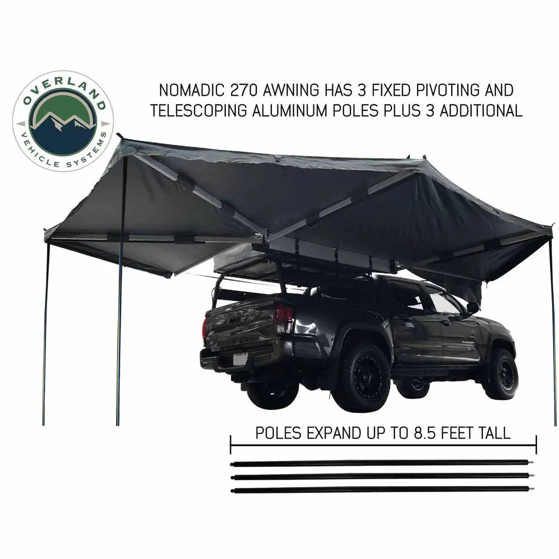 OVS HD Nomadic 270 - Awning, Passenger Side, Grey Body, Green Trim & Black Travel Cover by OVS