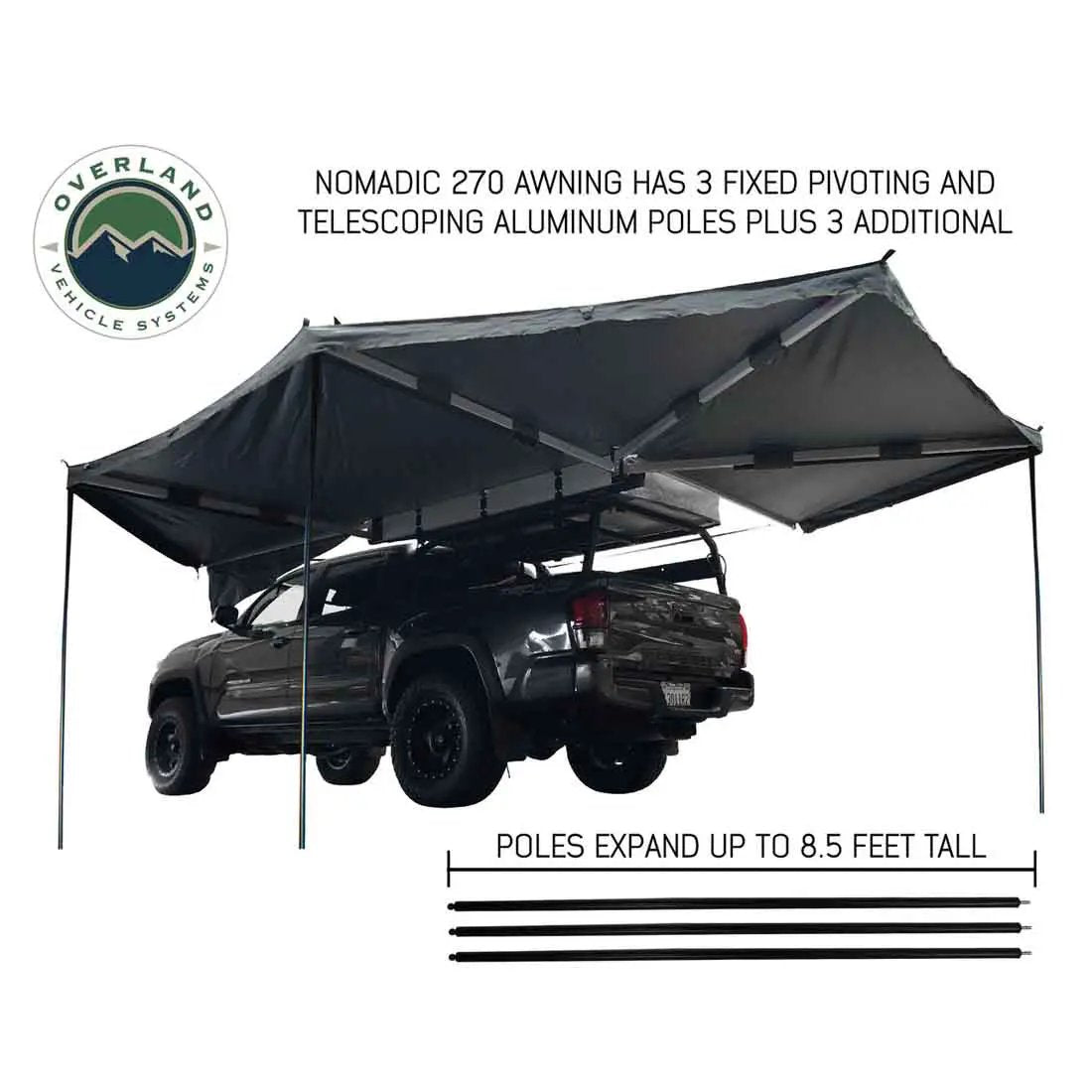 OVS HD Nomadic 270 - Awning, Wall 1, 2 & 3, Driver Side, Grey Body, Green Trim & Black Travel Cover by OVS