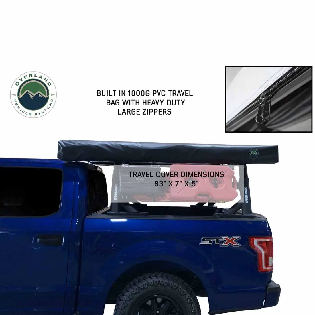 OVS HD Nomadic 270 LT - Awning, Driver Side, Grey Body, Green Trim W/Black Travel Bag by OVS