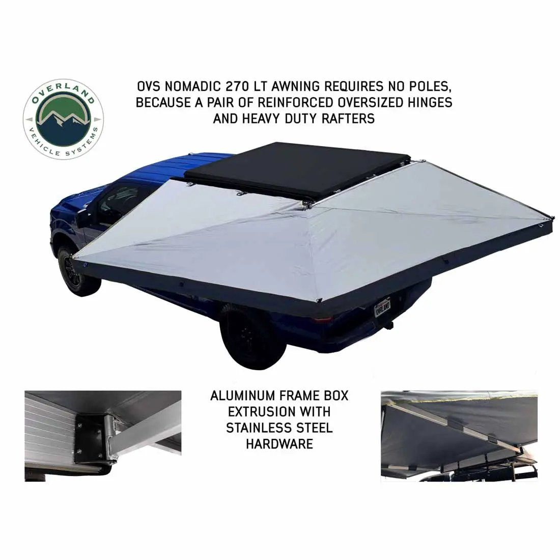OVS HD Nomadic 270 LT - Awning, Driver Side, Grey Body, Green Trim W/Black Travel Bag by OVS