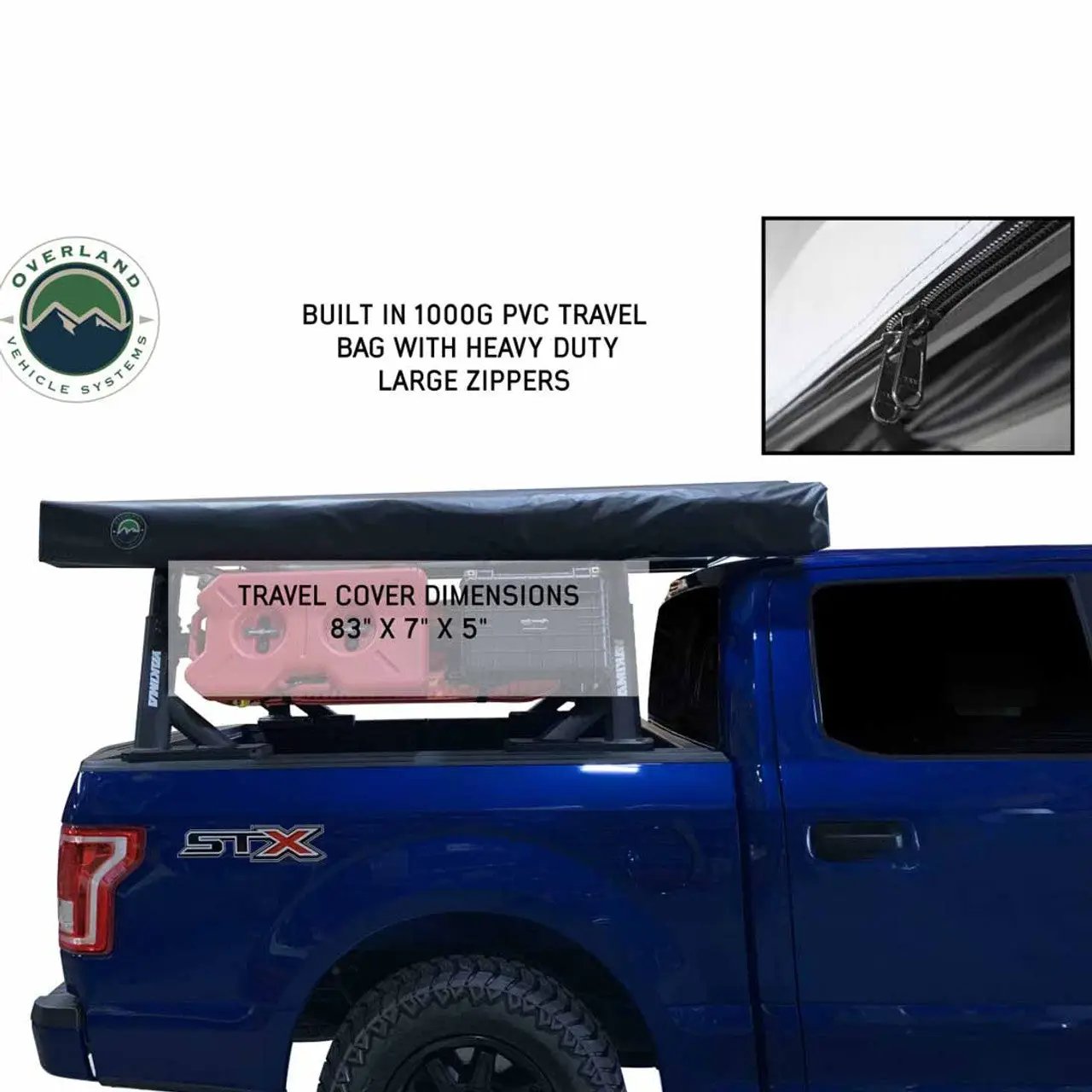 OVS HD Nomadic 270 LT - Awning, Passenger Side, Grey Body, Green Trim W/Black Travel Bag by OVS