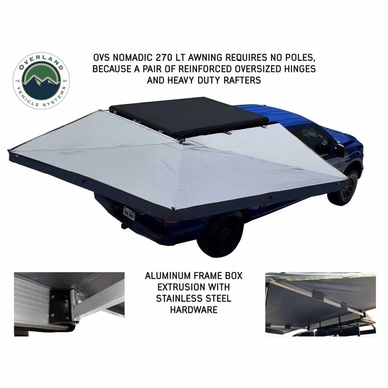 OVS HD Nomadic 270 LT - Awning, Passenger Side, Grey Body, Green Trim W/Black Travel Bag by OVS