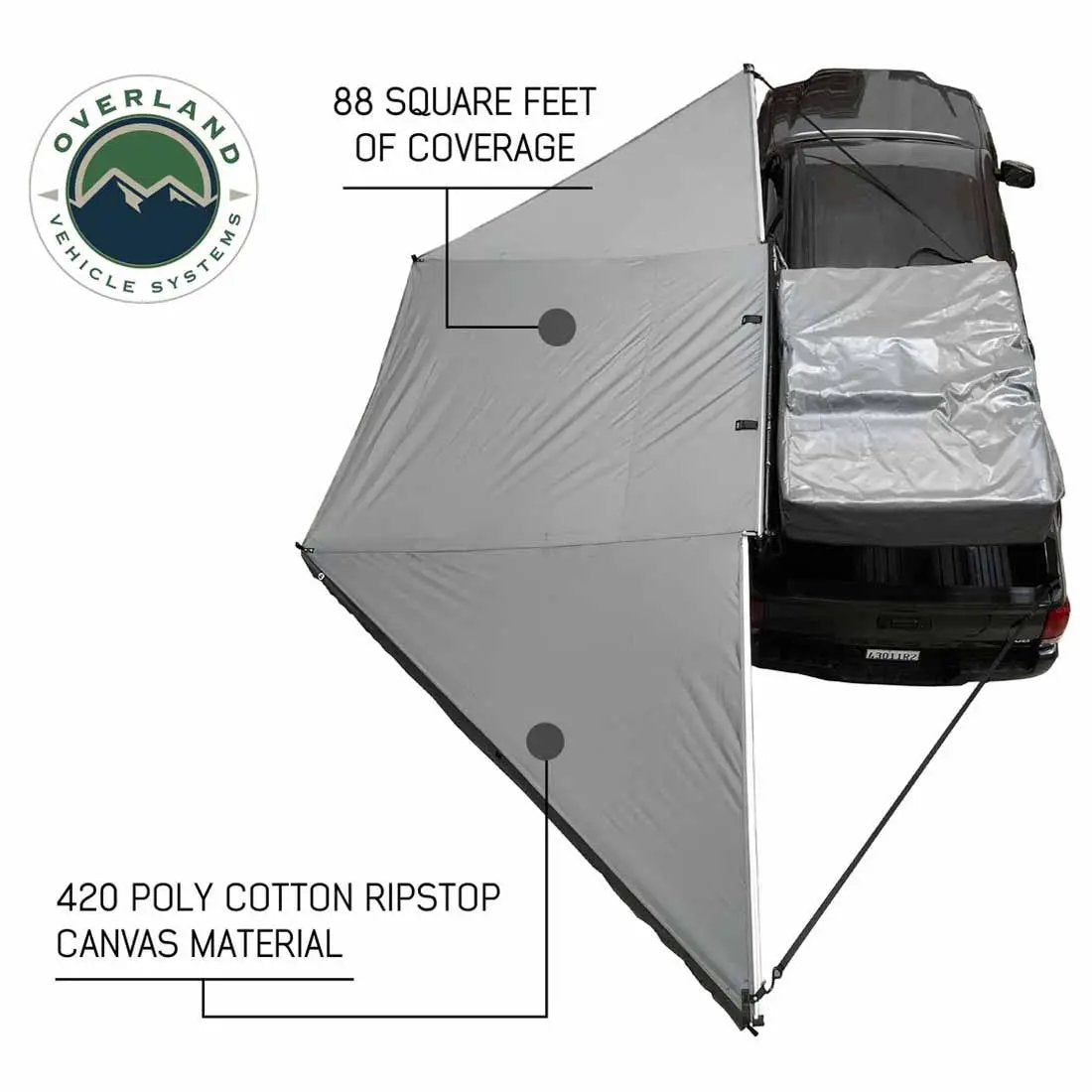 OVS HD Nomadic 180 - Awning, Wall Kit, Universal, Grey Body, Green Trim W/Black Travel Cover by OVS