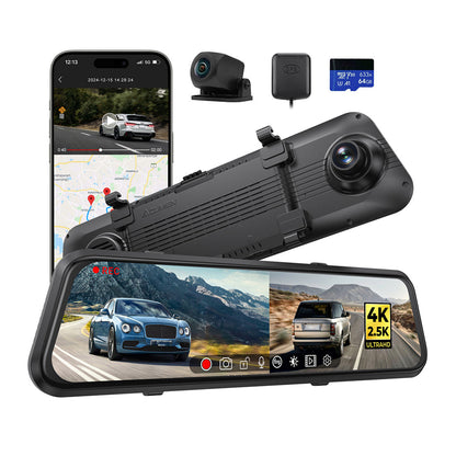Видеорегистратор Acumen M4 2ch Mirror с зеркалом заднего вида, 4K фронтальной и 2.5K тыловой камерами, 12-дюймовым сенсорным IPS-экраном