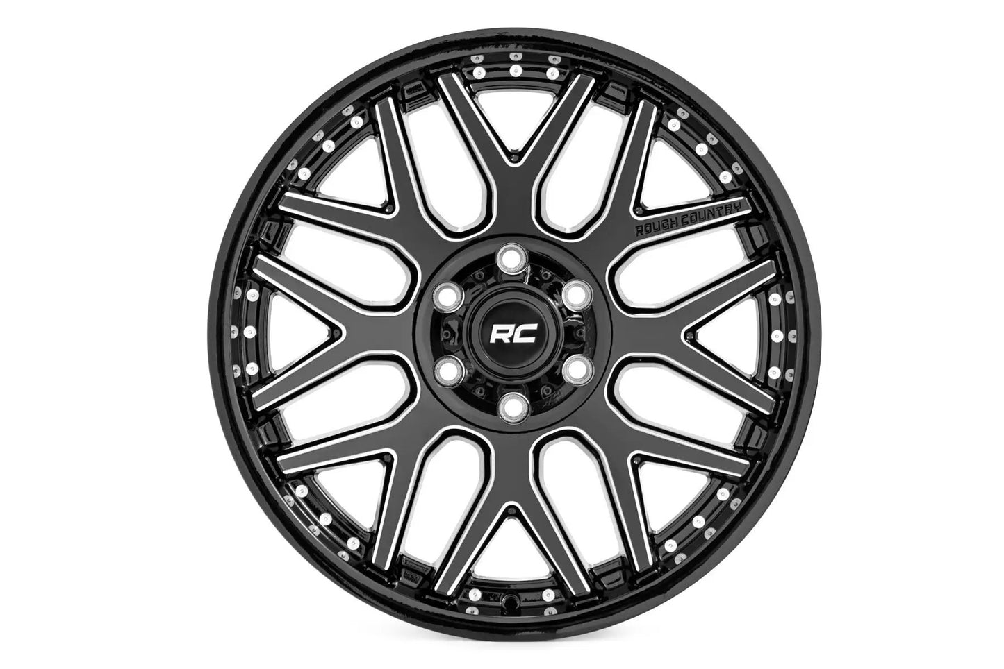 Rough Country 95 Series Wheel | Machined One-Piece | Gloss Black | 20x10 | 5x5 | -19mm by Rough Country