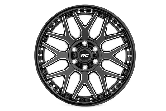 Rough Country 95 Series Wheel | One-Piece | Gloss Black Machined | 20x10 | 8x6.5 | -19mm