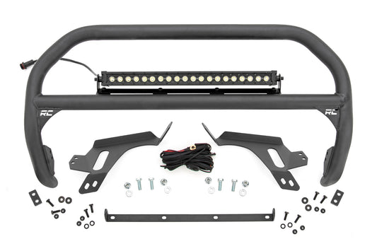 Rough Country Nudge Bar | w/ Tow Hooks | 20 Inch BLK DRL Single Row LED | Ford Bronco Sport (21-24)