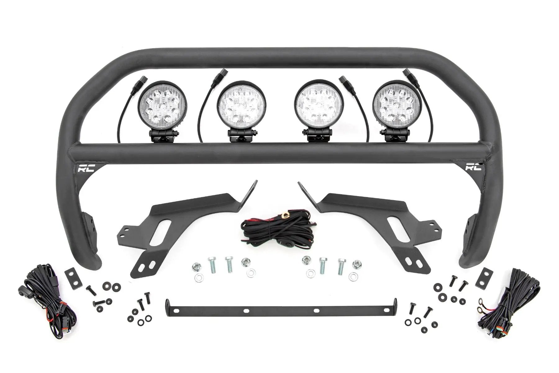 Rough Country Nudge Bar | w/ Tow Hooks | 4 Inch Round Led (x4) | Ford Bronco Sport (21-24) by Rough Country