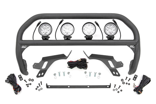 Rough Country Nudge Bar | w/ Tow Hooks | 4 Inch Round Led (x4) | Ford Bronco Sport (21-24)