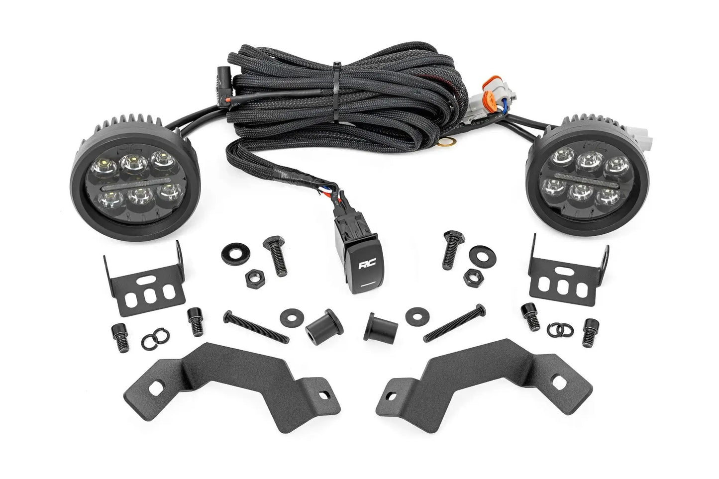 Rough Country LED Light Kit | Ditch Mount | Black Series Round | 3.5 Inch | Amber DRL | Toyota LandCruiser (2024) by Rough Country