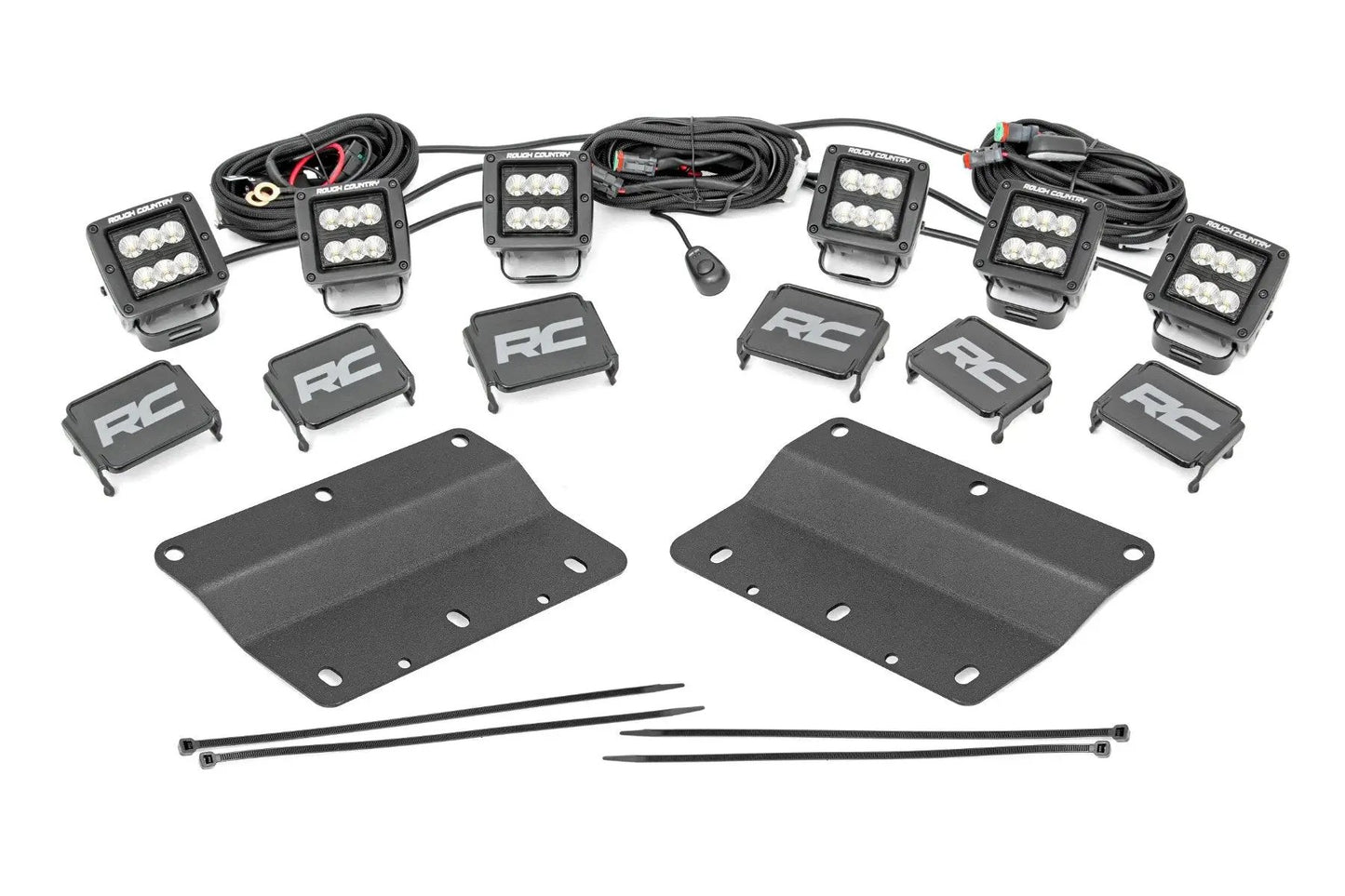 Rough Country LED Light Kit | Fog Mount | Triple 2" Black Pair | Flood | Ford Bronco (21-25) by Rough Country