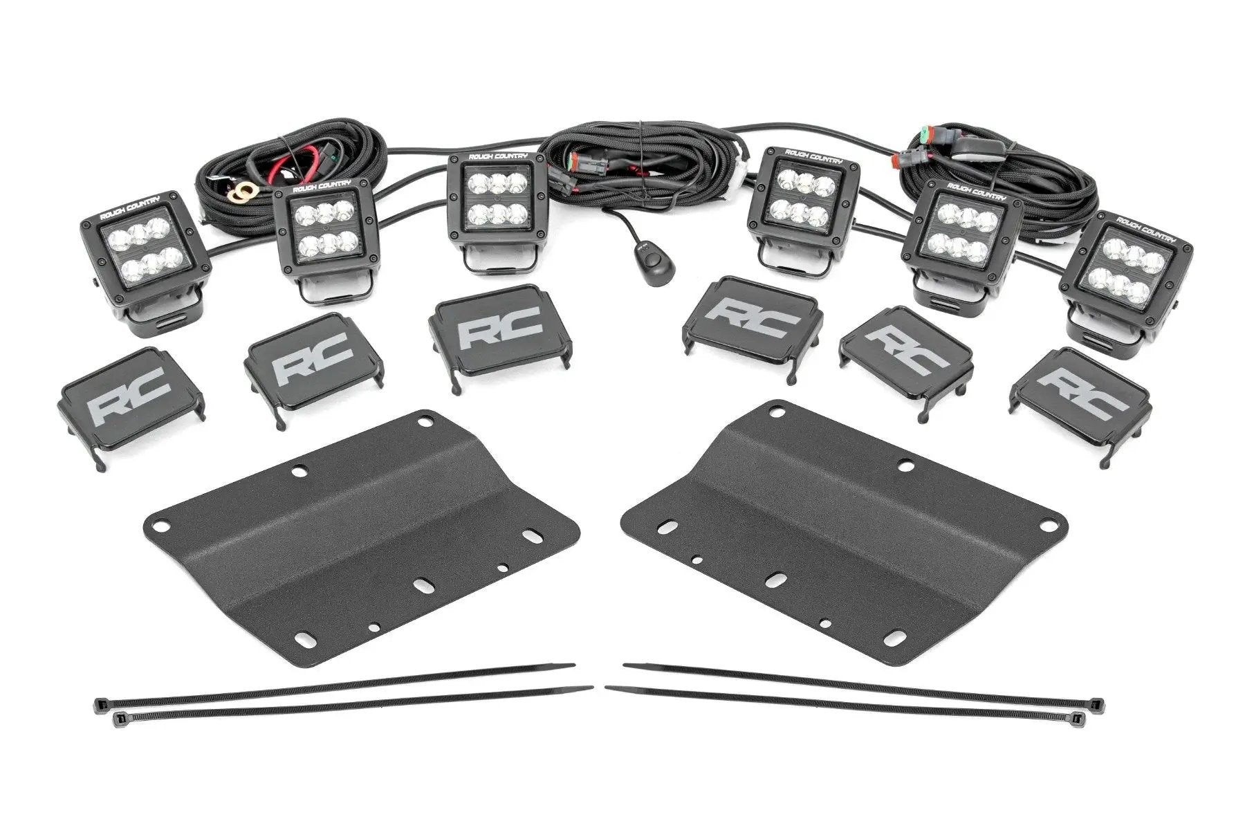 Rough Country LED Light Kit | Fog Mount | Triple 2" Black Pair | Spot | Ford Bronco (21-25) by Rough Country
