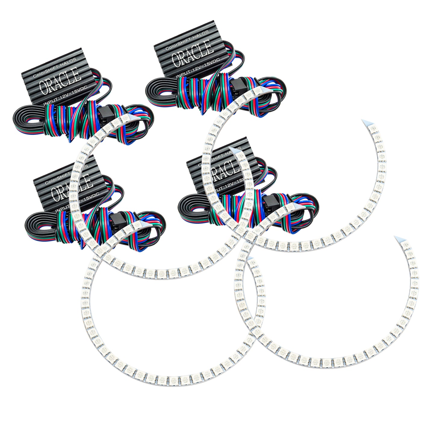 Oracle Lighting The kit does not include a ColorSHIFT(tm) controller. The halo kit uses an advanced LED chip which provides bright light output yet consumes less power. The kit mounts easily to your headlight housing with the provided 3M adhesive backing. by Oracle Lighting