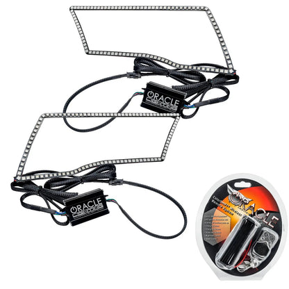 Oracle Lighting The halo kit uses an advanced LED chip which provides bright light output yet consumes less power. The kit mounts easily to your headlight housing with the provided 3M adhesive backing. by Oracle Lighting