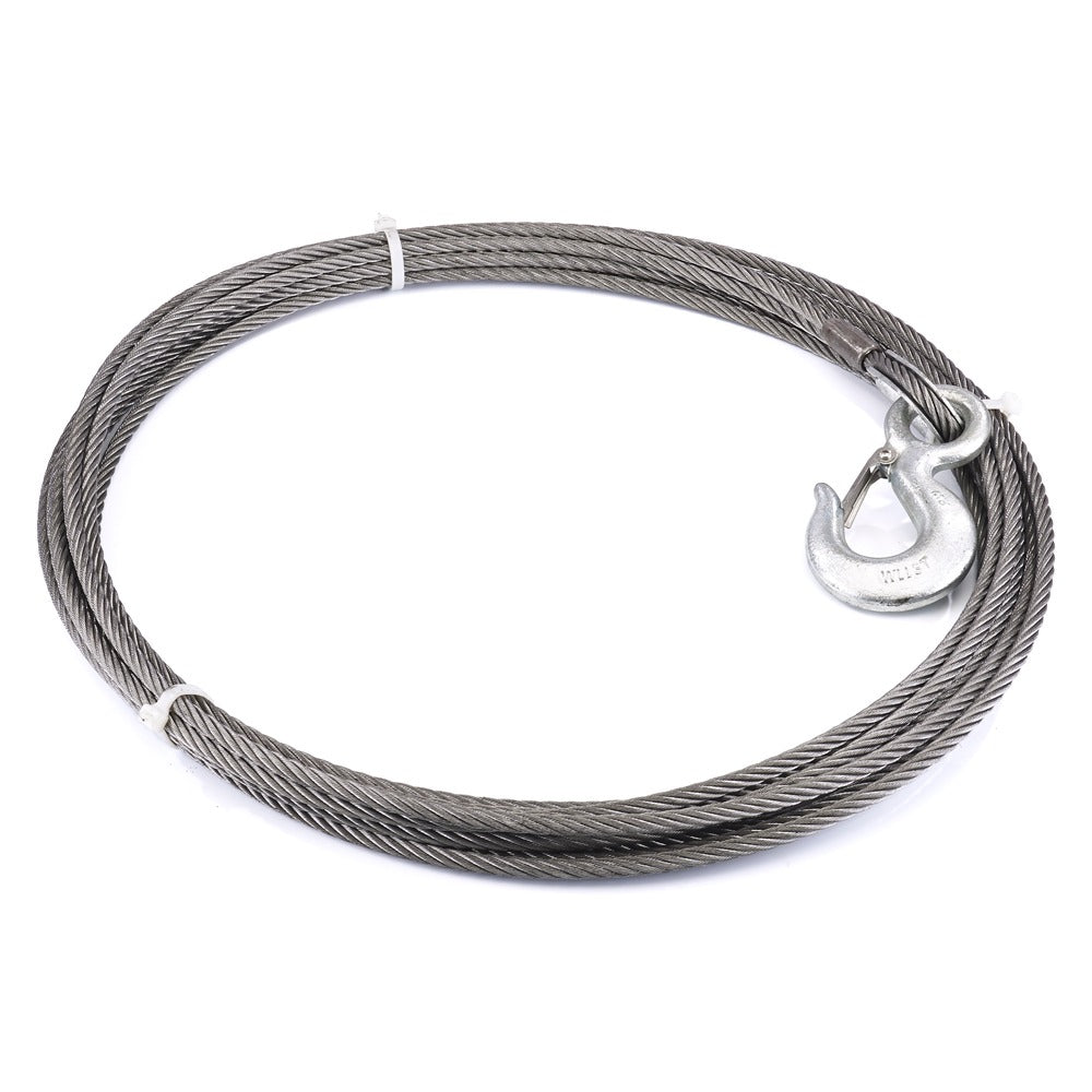 Warn 15100 Pound Capacity; 3/8 Inch Diameter x 50 Foot Length; EIPS Wire; Loop on One End and Hook on Other End
