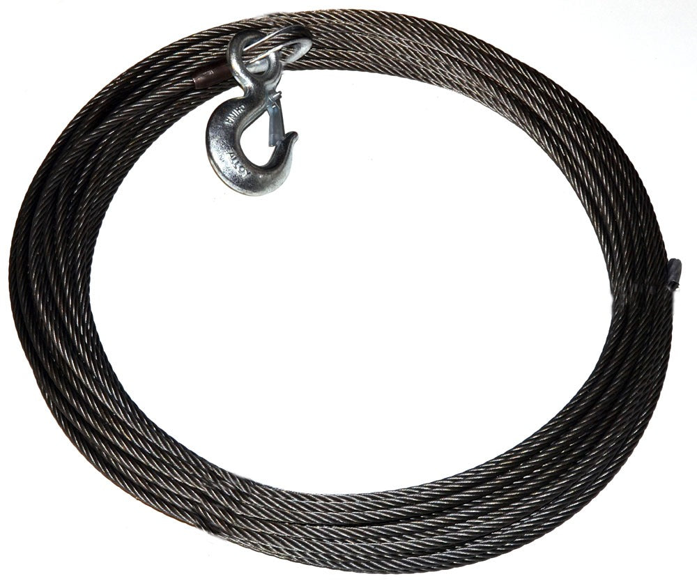 Warn 15100 Pound Capacity; 3/8 Inch Diameter x 125 Foot Length; EIPS Wire; Loop on One End and Hook on Other End