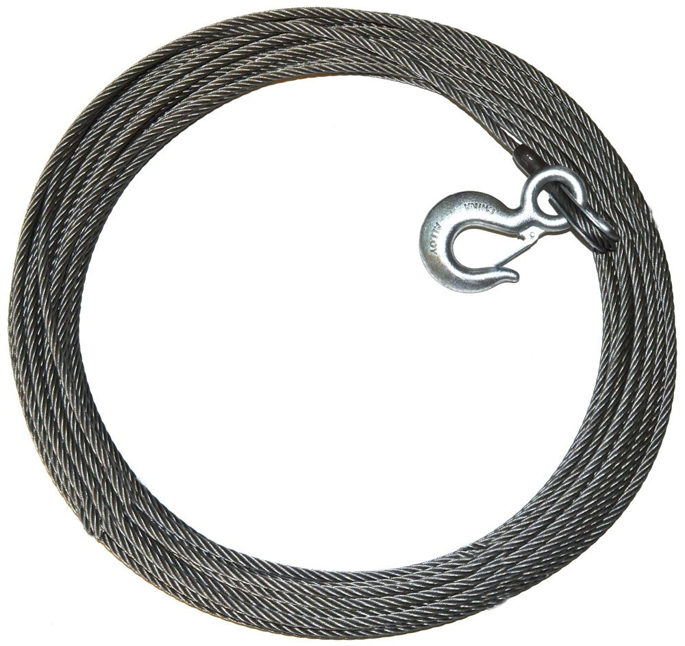Warn 15100 Pound Capacity; 3/8 Inch Diameter x 150 Foot Length; EIPS Wire; Loop on One End and Hook on Other End