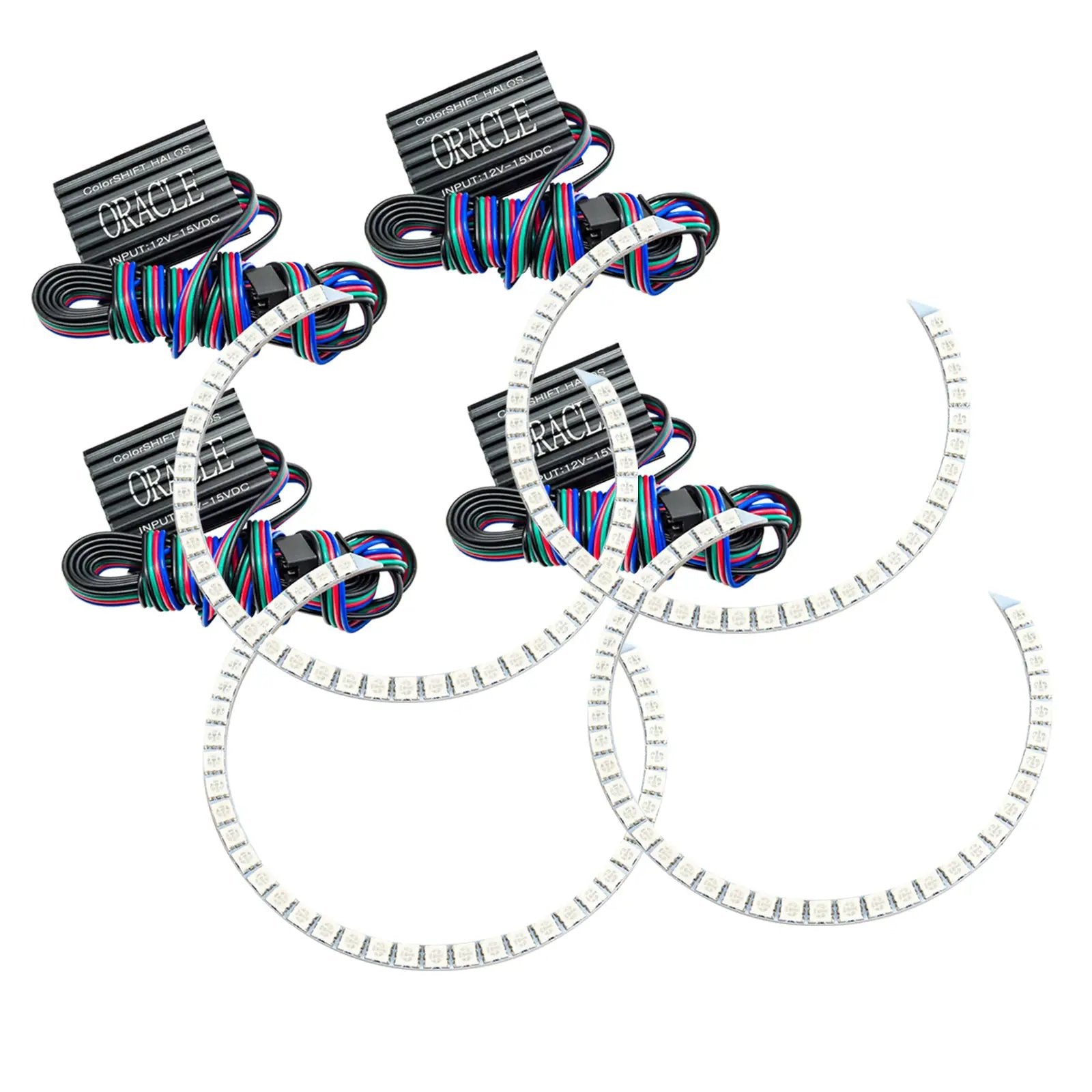 Oracle Lighting The kit does not include a ColorSHIFT(tm) controller. The halo kit uses an advanced LED chip which provides bright light output yet consumes less power. The kit mounts easily to your headlight housing with the provided 3M adhesive backing. by Oracle Lighting