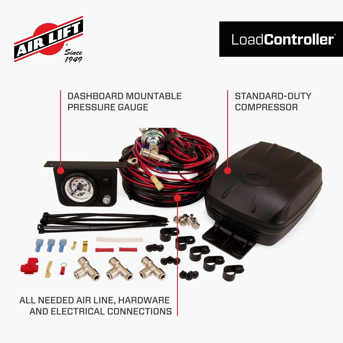 Air Lift LoadController Compact provides one touch control of your air springs using a small easy to mount gauge.  Never search for a gas station with a working compressor again!