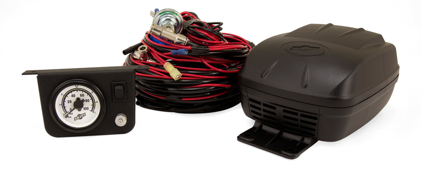 Air Lift LoadController Compact provides one touch control of your air springs using a small easy to mount gauge.  Never search for a gas station with a working compressor again!