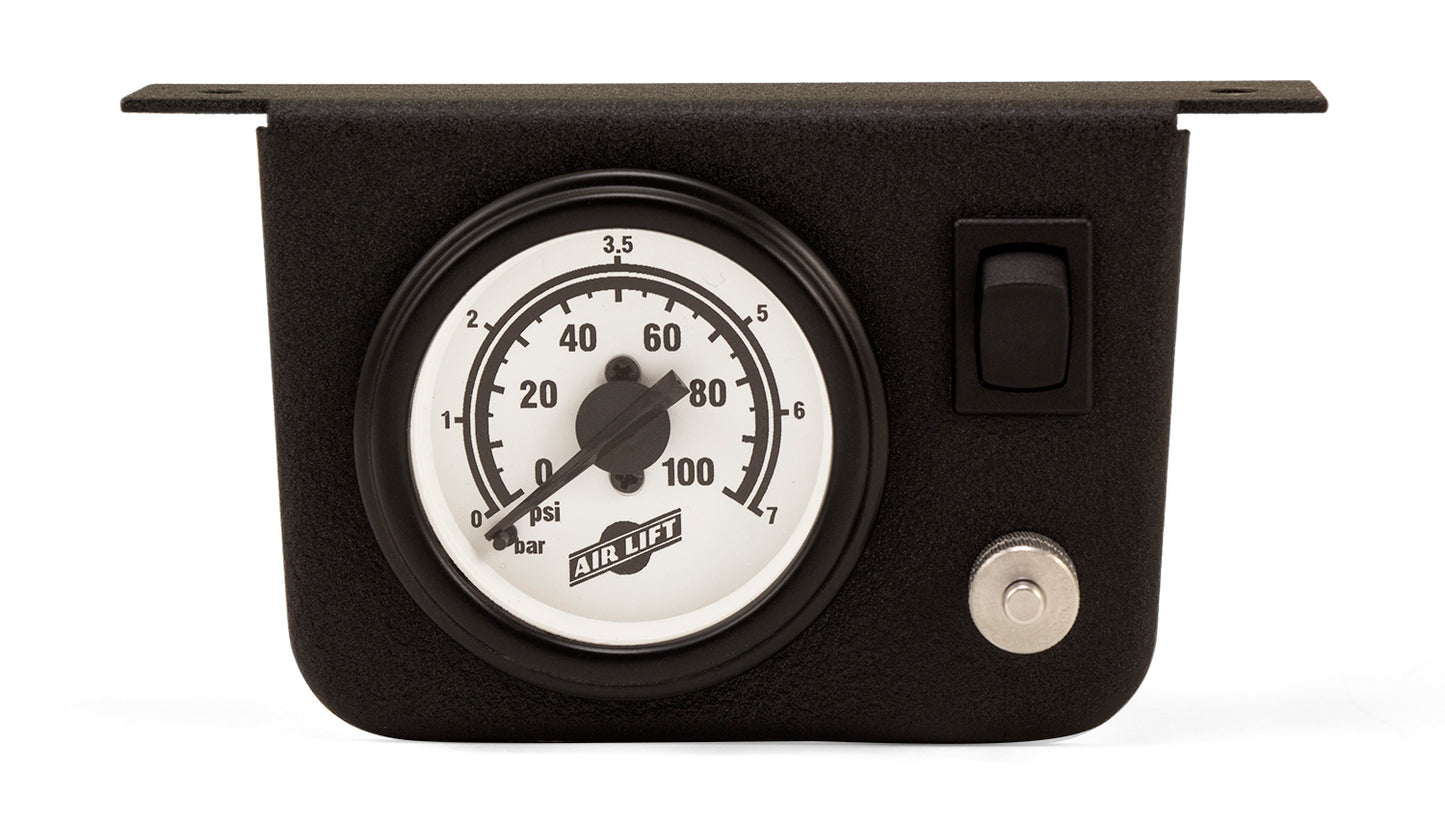 Air Lift LoadController Compact provides one touch control of your air springs using a small easy to mount gauge.  Never search for a gas station with a working compressor again!