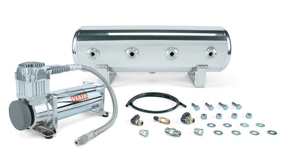 Air Lift Performance 2.5 Gal. Polished Tank w/ Viair 444c chrome compressor, 1/4" & 3/8" fittings & tank mounting hardware
