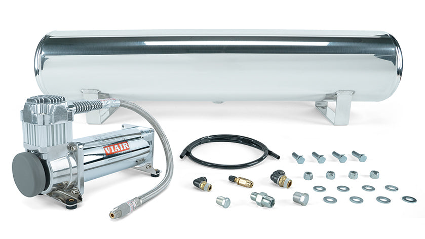Air Lift Performance 4 Gallon Polished Tank w/ Viair 444c chrome compressor, 1/4" & 3/8" fittings & tank mounting hardware