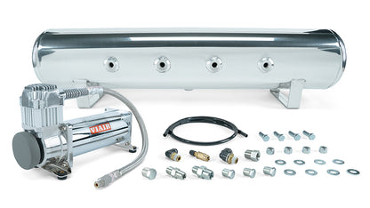 Air Lift Performance 4 Gallon 7-Port Polished Tank w/ Viair 444c chrome compressor, 1/4" & 3/8" fittings & tank mounting hardware