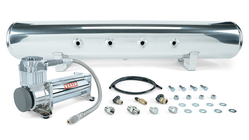 Air Lift Performance 5 Gallon Polished Tank w/ Viair 444c chrome compressor, 1/4" & 3/8" fittings & tank mounting hardware