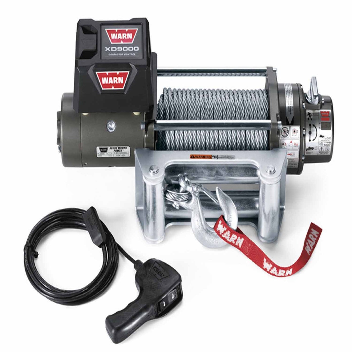 Warn Vehicle Mounted; Vehicle Recovery Winch; 12 Volt Electric; 9000 Pound Line Pull Capacity; 100 Foot Wire Rope; Roller Fairlead; Wired Remote; Planetary Gear Drive; Requires Winch Carrier or Winch Mount
