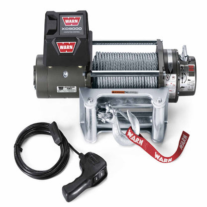 Warn Vehicle Mounted; Vehicle Recovery Winch; 12 Volt Electric; 9000 Pound Line Pull Capacity; 100 Foot Wire Rope; Roller Fairlead; Wired Remote; Planetary Gear Drive; Requires Winch Carrier or Winch Mount