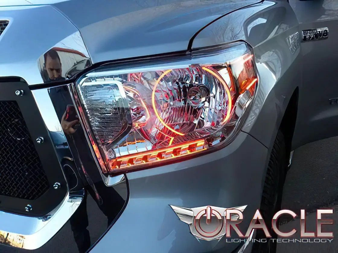 Oracle Lighting The halo kit uses an advanced LED chip which provides bright light output yet consumes less power. The kit mounts easily to your headlight housing with the provided 3M adhesive backing. by Oracle Lighting