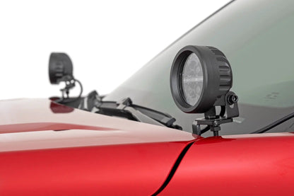 Rough Country LED Light Kit | Ditch Mount | Black Series Round | 3.5 Inch | Amber DRL | Toyota Tacoma (24-25) by Rough Country