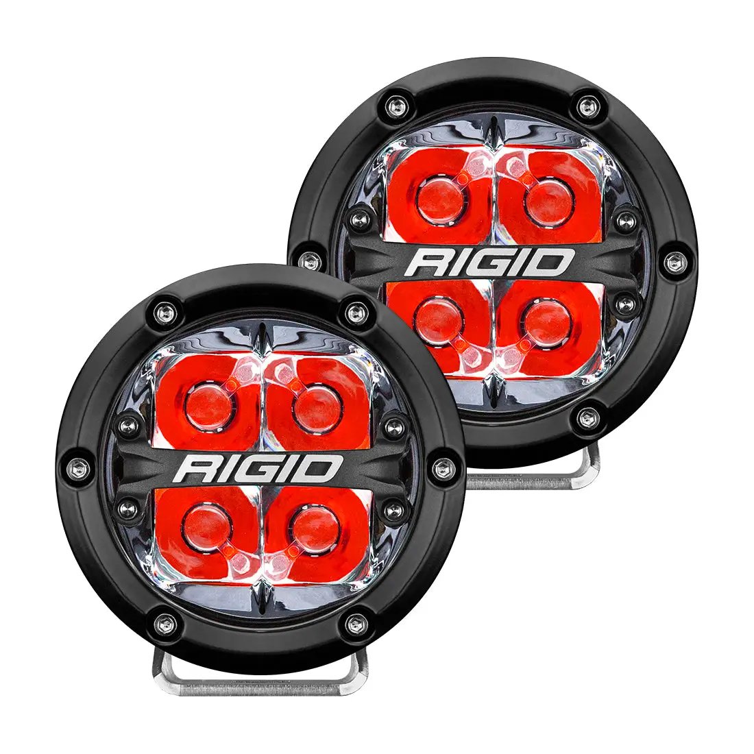 RIGID Industries 360-Series 4 Inch Round LED Off-Road Light, Spot Beam Pattern for High Speeds, Red Backlight, Pair by RIGID Industries