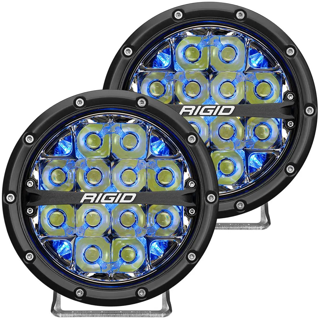 RIGID Industries 360-Series 6 Inch Round LED Off-Road Light, Spot Beam Pattern for High Speeds, Blue Backlight, Pair by RIGID Industries