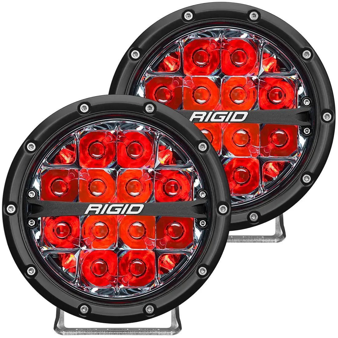 RIGID Industries 360-Series 6 Inch Round LED Off-Road Light, Spot Beam Pattern for High Speeds, Red Backlight, Pair by RIGID Industries