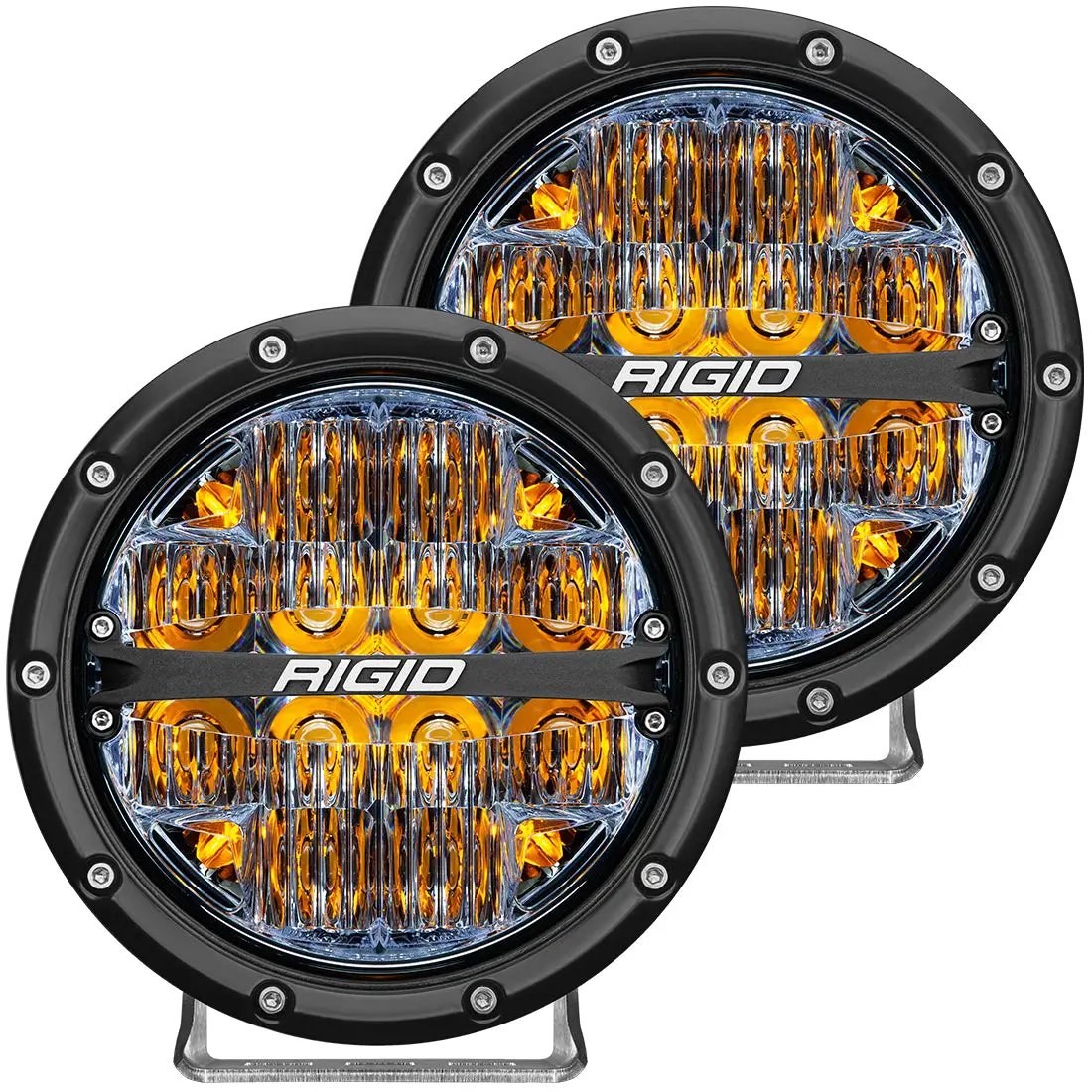 RIGID Industries 360-Series 6 Inch Round LED Off-Road Light, Drive Beam Pattern for Moderate Speeds, Amber Backlight, Pair by RIGID Industries