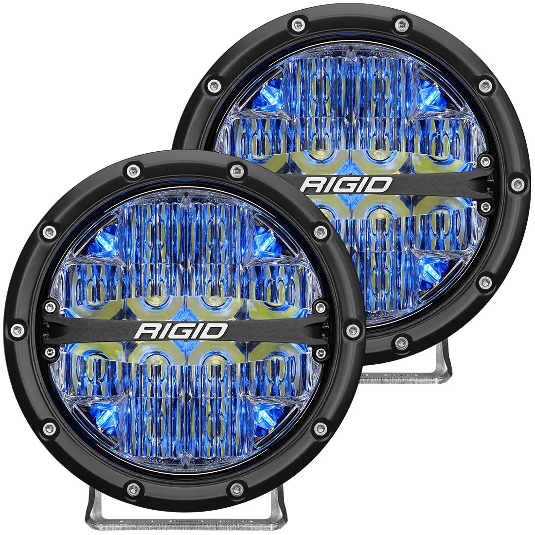 RIGID Industries 360-Series 6 Inch Round LED Off-Road Light, Drive Beam Pattern for Moderate Speeds, Blue Backlight, Pair by RIGID Industries
