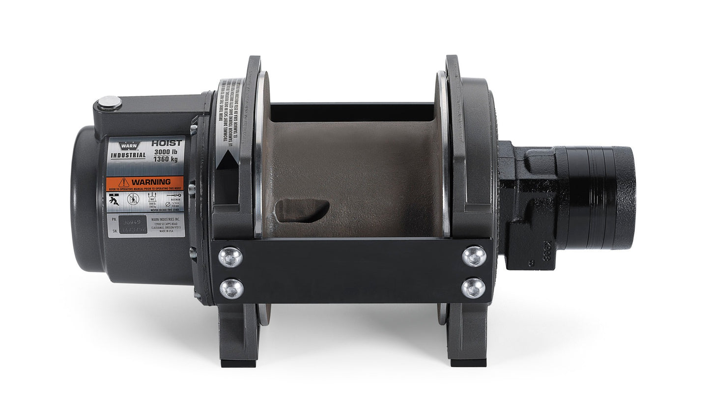 Warn Hydraulic; Clockwise Drum Rotation; 3000 Pound Line Pull Capacity; Without Rope; Without Fairlead; Without Remote; 21:1 Gear Reduction; Automatic Disc Brake