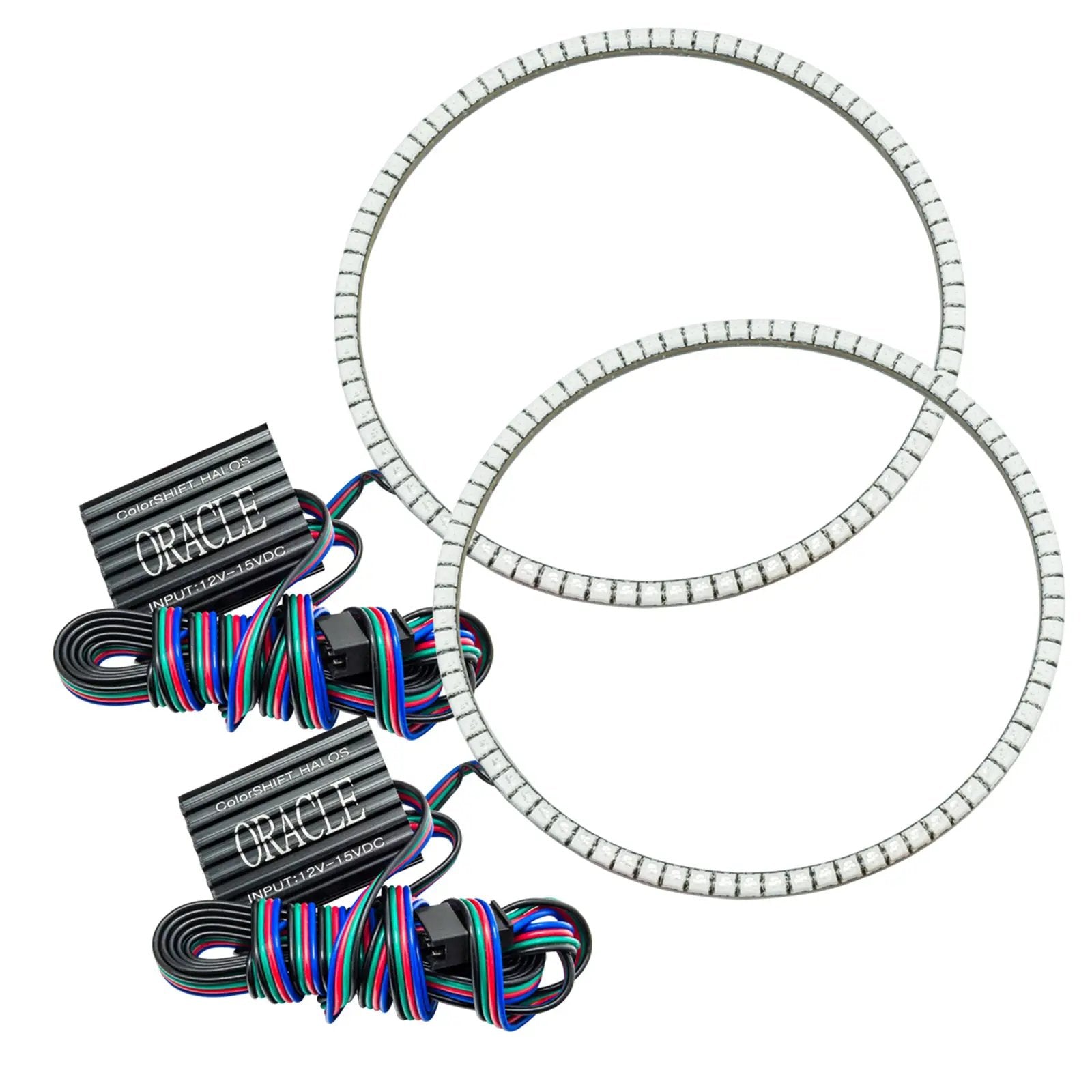 Oracle Lighting The halos are encased in a special polymer resin, making them completely waterproof and install by attaching around the headlight lens. The kit is 12V powered thus can be wired to a switch, controller, or parking lights. by Oracle Lighting