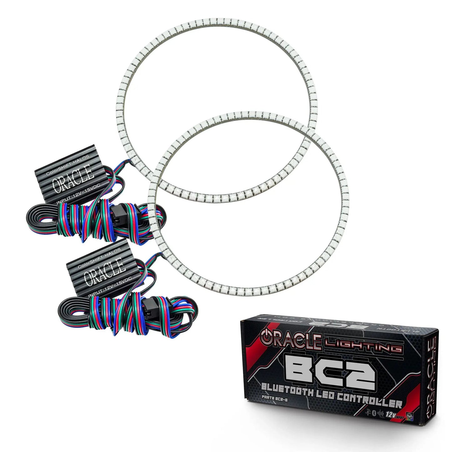 Oracle Lighting The halos are encased in a special polymer resin, making them completely waterproof and install by attaching around the headlight lens. The kit is 12V powered thus can be wired to a switch, controller, or parking lights. by Oracle Lighting