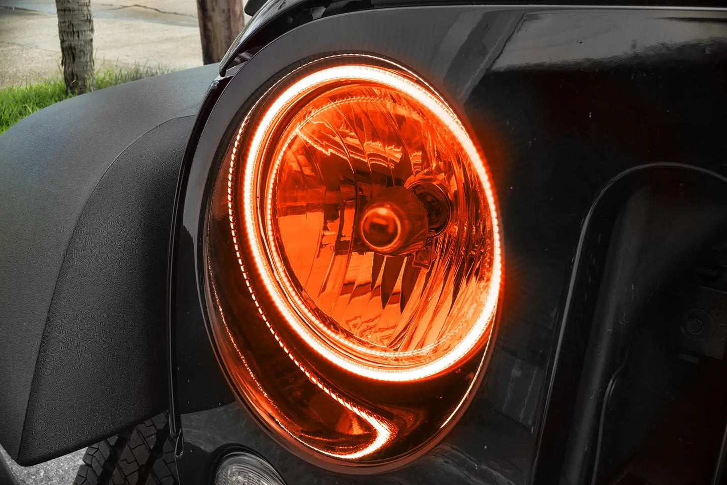 Oracle Lighting The halos are encased in a special polymer resin, making them completely waterproof and install by attaching around the headlight lens. The kit is 12V powered thus can be wired to a switch, controller, or parking lights. by Oracle Lighting