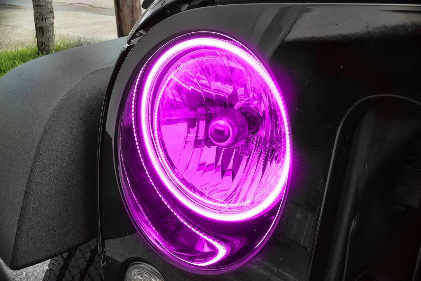 Oracle Lighting The halos are encased in a special polymer resin, making them completely waterproof and install by attaching around the headlight lens. The kit is 12V powered thus can be wired to a switch, controller, or parking lights. by Oracle Lighting