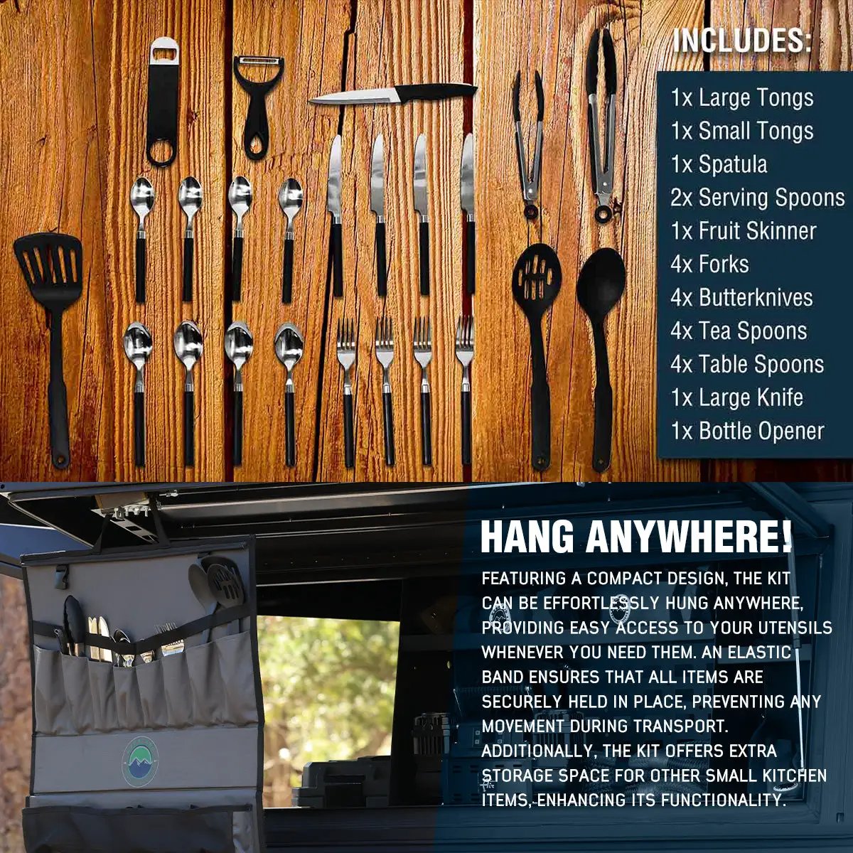 OVS Overland Kitchen Kit - 24 Piece Cooking and Utensil Kit, Hanging Carrying Case by OVS