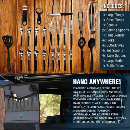 OVS Overland Kitchen Kit - 24 Piece Cooking and Utensil Kit, Hanging Carrying Case by OVS