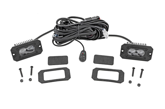Rough Country 3x1.75 Inch Black Series | Yellow | LED Slim Aux | SAE Fog | Flush Mount | Pair