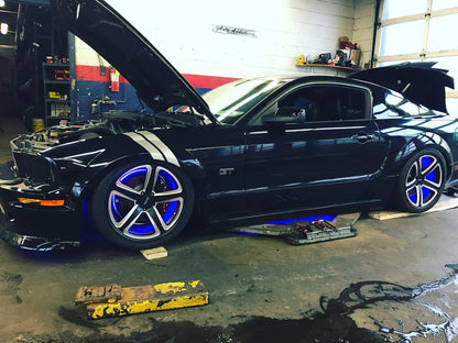 Oracle Lighting Double wide blue LED wheel ring with plug and play waterproof connectors. Consist of four illuminated rings which attach to dust shield. Rings include five mounting brackets. Universal vehicle application. by Oracle Lighting