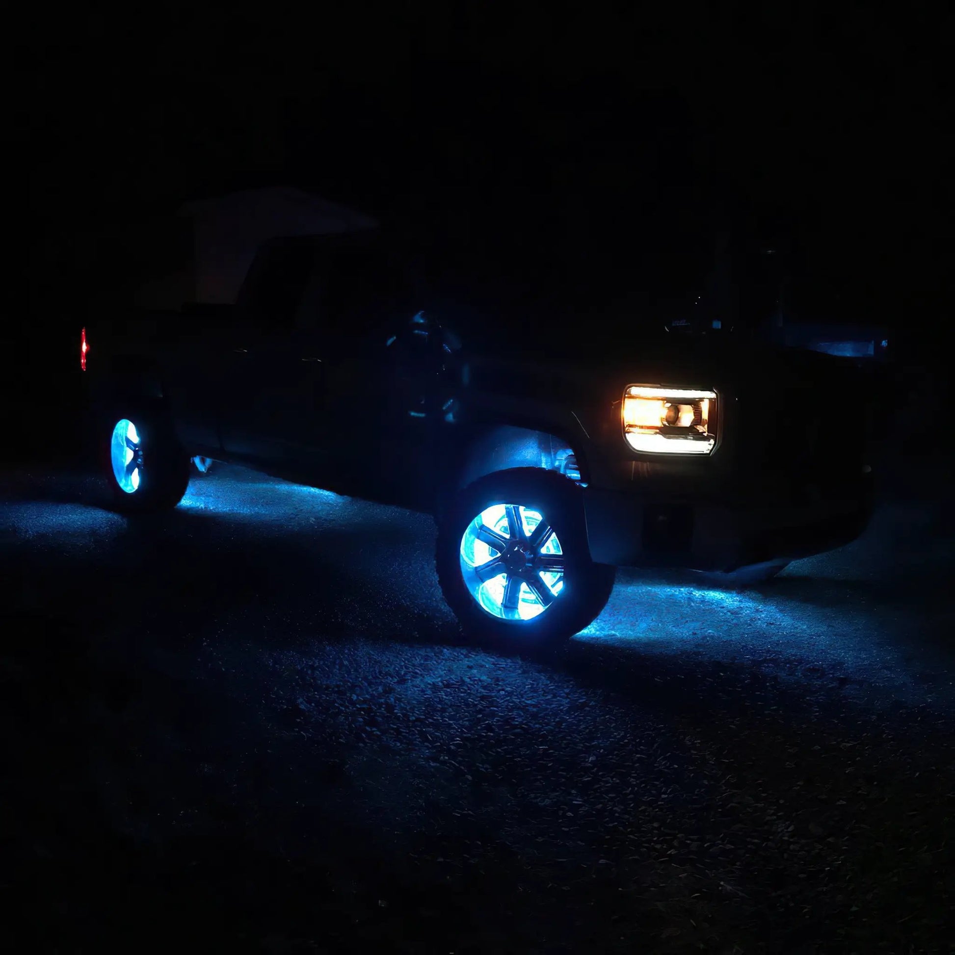 Oracle Lighting Double wide blue LED wheel ring with plug and play waterproof connectors. Consist of four illuminated rings which attach to dust shield. Rings include five mounting brackets. Universal vehicle application. by Oracle Lighting